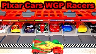 Pixar Cars World Grand Prix Racers with the Race Cars Launcher with Lightning McQueen and RIP [upl. by Lourie]