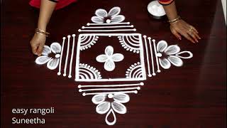 Creative 3x3 dots muggulu rangoli by Suneetha  Latest Lotus rangoli amp kolam designs [upl. by Ajim]