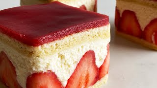 Recipe Fraisier  Strawberries Diplomat Cream Sponge Cake amp Strawberry Jelly  French Recipe [upl. by Stacee]