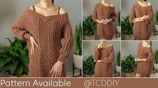 How to Crochet Cable Sweater Dress  Pattern amp Tutorial DIY [upl. by Wendel]