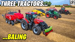 THREE TRACTORS amp BALERS IN ACTION IN THE FIELD britishfarming agri [upl. by Chiou]