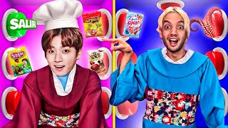 100 BOTONES MISTERIOSOS DE DULCES COREANOS CON BTS [upl. by Cos359]