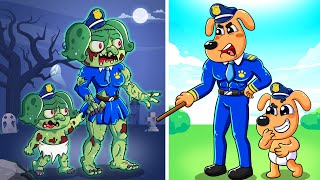 Unstable Sheriff Labrador Family  Baby Papillon Zombie is Really Bad  Sheriff Labrador Animation [upl. by Ellerehc533]