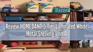 Review HOMEDANT 5 Tier Laminated White Metal Shelving Unit Adjustable Garage Storage Utility Rack He [upl. by Euk]