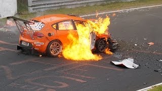 Nürburgring Nordschleife VLN Lauf 3 2014 Crash car catching fire [upl. by Navak669]