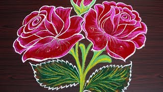 Beautiful Rose rangoli for new year 2019  colour kolam for pongal amp margazhi  sankranthi muggulu [upl. by Evey]