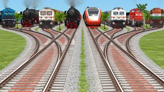 8 Trains Crossing By Indian Daimond Bumpy Railroad Track  Trains Crossing  steam trains toy video [upl. by Netaf]