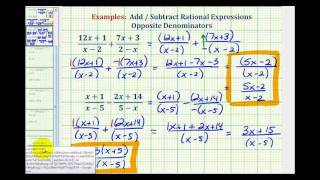 Ex Add and Subtract Rational Expressions  Opposite Denominators [upl. by Oirasor]