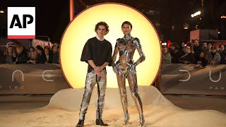 Zendaya Timothée Chalamet shine at Dune Part Two London premiere [upl. by Wolfram291]