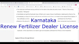 Karnataka  Online Renew Fertilizer Dealer License Certificate Online [upl. by Orfurd386]