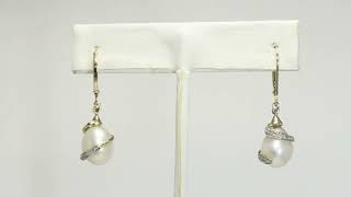 05CT Diamond Swirl Pearl Drop Earrings 14K YG 11x89MM 1 516” Long  30251 [upl. by Ecirted]