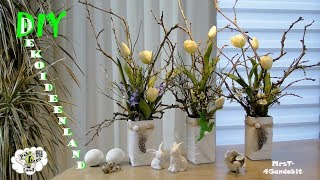 DIY Frühlingsdeko selber machen l Spachtel Vase Tulpen Zweigen Federn l Centerpiece DekoideenLand [upl. by Rovaert]