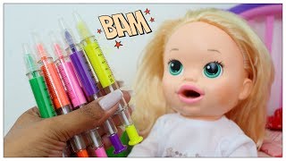 BABY ALIVE SARA MINHA BONECA ESCOLHENDO 5 canetinhas COLORIDAS [upl. by Jaret]