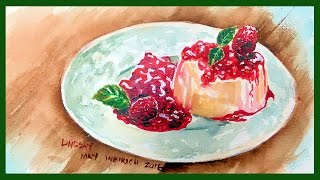 Sweet Raspberry Dessert in Watercolor REAL TIME Tutorial [upl. by Enyallij388]