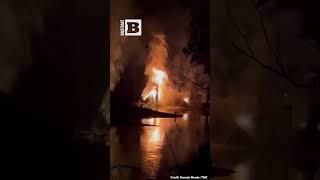 Historic Red Bridge in Kamloops British Columbia Goes Down in Flames [upl. by Faber343]