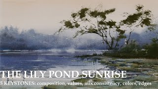 LOOSE WATERCOLOR PAINTING LANDSCAPE LILYPOND ATMOSPHERIC SUNRISE [upl. by Debbee446]