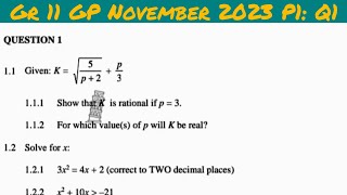 Grade 11 Mathematics November 2023 P1 Algebra Memo Q1 [upl. by Annij394]