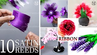 DIY Satin Ribbon reeds flowers  10 best reeds flowers  ribbon crafts  Ribbon decoration ideas [upl. by Mamie616]