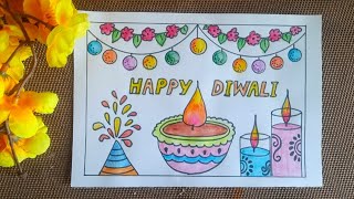 Diwali candle drawing  Diwali ki drawing  Diwali diya amp candle drawing  Diwali poster making [upl. by Ramonda]