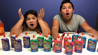 NEW ELMERS WASHABLE COLOR GLUE  MAKING FOUR GIANT SLIMES [upl. by Ursas397]