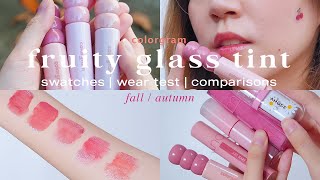 NEW Colorgram Fruity Glass Tints Swatches amp Review  Comparison w Amuse Romand Peripera [upl. by Autry918]