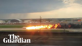 Russia Aeroflot plane catches fire during emergency landing in Moscow [upl. by Stagg212]