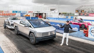 Recreating Teslas Cybertruck Towing A 911 Drag Race The Actual Results [upl. by Arvo]