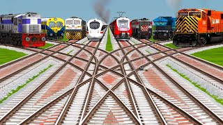 8 TRAINS CROSSING BY CUVERD🔇 FORKED RAILROAD TRACKS  BeamNG Driver 3d Animation MrBeastGaming [upl. by Broddie]