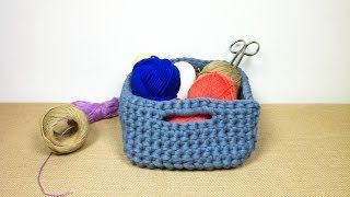 How to Crochet a Tshirt Yarn Basket DIY Tutorial [upl. by Neehcas]