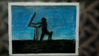 how to draw cricket batsmen oil pastel [upl. by Tlok849]