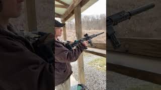 Shooting his CMMG Banshee 9mm ARPistol with Quiet Bore Suppressor Shorts [upl. by Matthaus645]