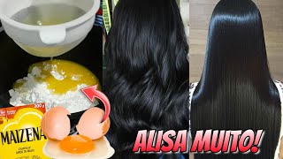 PROGRESSIVA CASEIRA DE MAIZENA E GEMA DE OVO  Cabelo liso sem chapinha [upl. by Iturhs]