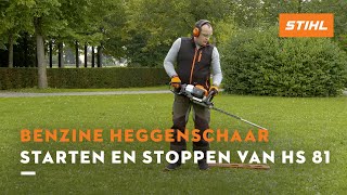 Starten en stoppen van HS 81  STIHL Benzine heggenscharen [upl. by Ellynad]