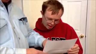 JOYOUS BOY W DOWNS OPENS COLLEGE ACCEPTANCE LETTER [upl. by Cimbura814]