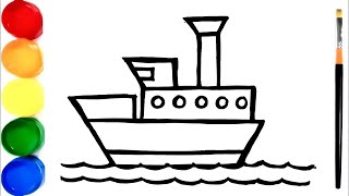 How to Draw a ship ⛵ from different geometrical shapes 🟡🟥🔺 drawing colouring 🎨 for kids [upl. by Ahsa]