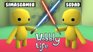 SIMASGAMER VS SGDAD LIGHT SABER DUEL in WOBBLY LIFE [upl. by Vtarj431]