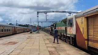 KOLLAM JUNCTION  A GOC WDP4D couples with the Guruvayur Madurai Express at QLN after rake reversal [upl. by Ihcalam757]