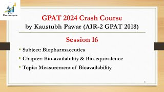 Methods of bioavailability determination  Biopharmaceutics  GPAT 2024  KPs Pharmacopeia [upl. by Adnola]