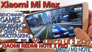 XIAOMI MI MAX Игры браузинг бенчмарки тесты vs Redmi Note 3 Pro Leeco Le2 Meizu M3 Note [upl. by Salazar]