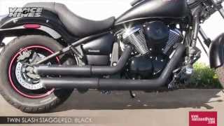 Vance amp Hines Twin Slash Staggered Black Exhaust System at MotorcycleSuperstorecom [upl. by Halilad]