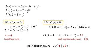 Berechnung der langfristigen Preisuntergrenze und des Betriebsoptimums [upl. by Birchard]