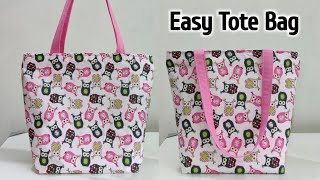 ZIPPERED TOTE BAG TUTORIAL  Simple Tote Bag with Lining  Shopping bag cutting and stitching  Bags [upl. by Anialad755]