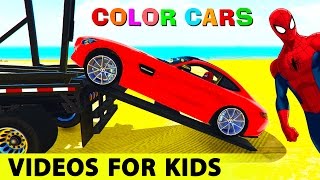 COLOR Sport Cars Transportation  Spiderman Cartoon for Kids w Nursery Rhymes Songs for Children [upl. by Anaderol]