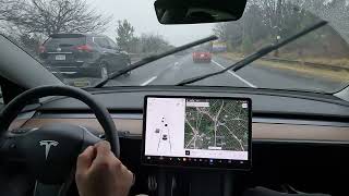 Tesla Reset While Driving Experiment Tesla Full selfdriving beta Model 3 4k fsdbeta in rain [upl. by Ioj]