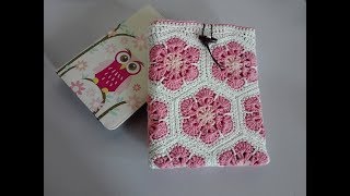 Funda para tablet o agenda tejida a crochet con flores africanas [upl. by Birck]