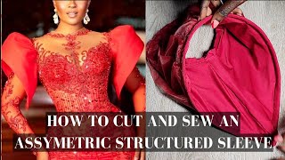 How To Cut And Sew a Structured Assymetric sleeve with organza pleats pleated organic sleeve [upl. by Olette17]