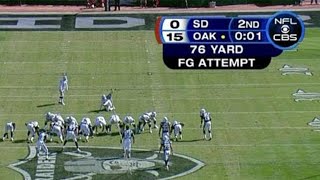 Sebastian Janikowski’s 76 Yard Field Goal Attempt HD  2008 Week 4 [upl. by Orhtej]