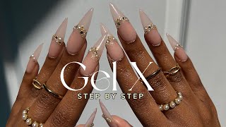 Elegant amp Simple Gel X Nails at Home  gel x nails tutorial [upl. by Aerdnaek]