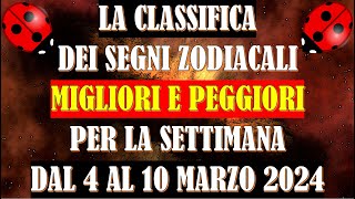 La Classifica dei Segni Zodiacali Migliori e Peggiori per la Settimana dal 4 Marzo al 10 Marzo 2024 [upl. by Giuditta]