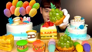 ASMR 시원한 바캉스케이크🌊 알록달록 마들렌 우유뚱카룽 타르트 먹방 Vacation Cakes With Rainbow Madeleine Milk Macaron MuKBang [upl. by Urbani797]